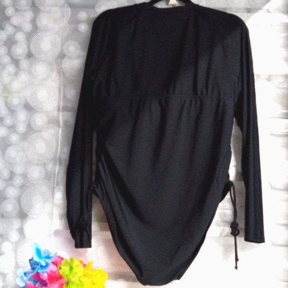 JACK SMITH BLACK LONG SLEEVE RUCHED ONE PIECE SWIMSUIT SIZE 2XL NWT - Picture 6 of 7